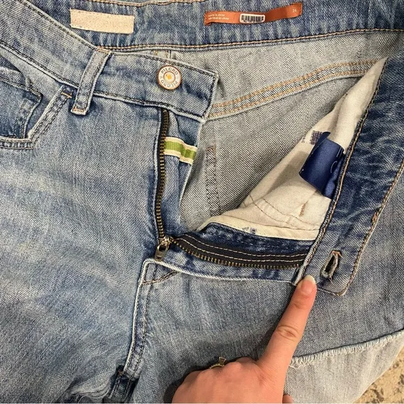 Anthropologie Pilcro The Laidback Flare Jeans Blue Denim Patchwork Size 26
