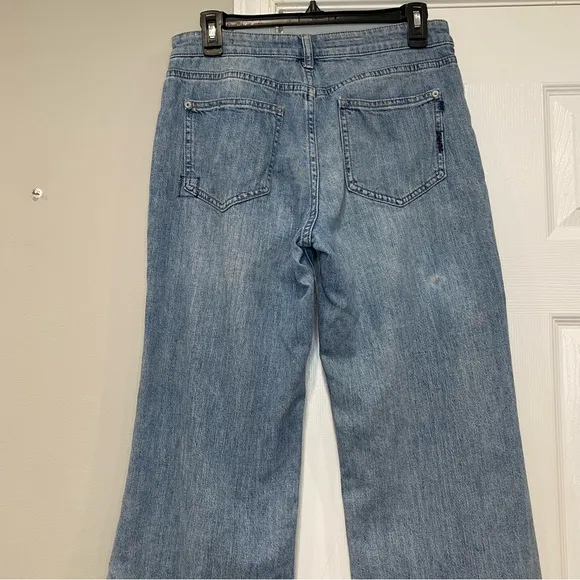 Anthropologie Pilcro The Laidback Flare Jeans Blue Denim Patchwork Size 26