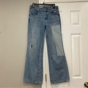 Anthropologie Pilcro The Laidback Flare Jeans Blue Denim Patchwork Size 26