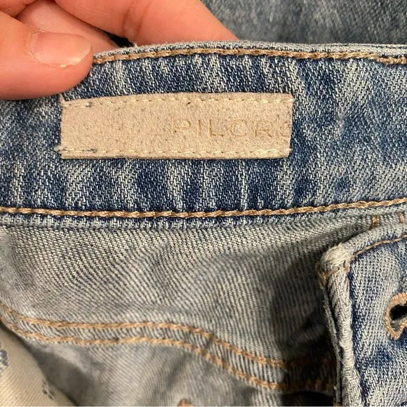 Anthropologie Pilcro The Laidback Flare Jeans Blue Denim Patchwork Size 26