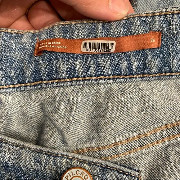 Anthropologie Pilcro The Laidback Flare Jeans Blue Denim Patchwork Size 26