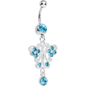 Aqua Gem Elegant Symmetry Butterfly Dangle Belly Ring