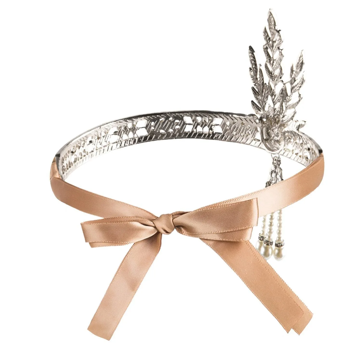 Art 1920's Flapper Great Gatsby Inspired Leaf Medallion Pearls Headpiece|JaosWish