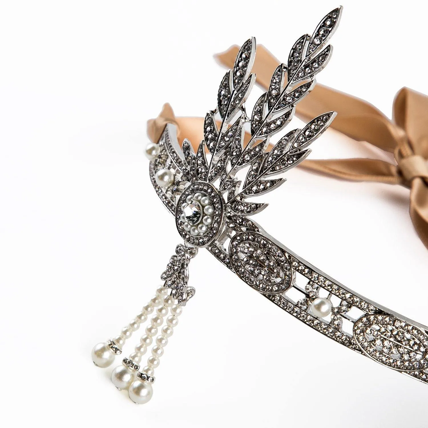 Art 1920's Flapper Great Gatsby Inspired Leaf Medallion Pearls Headpiece|JaosWish