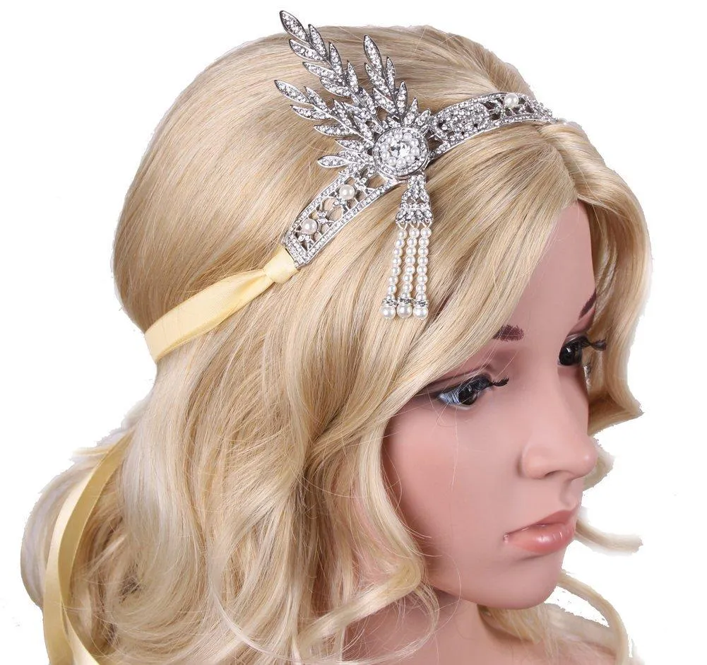 Art 1920's Flapper Great Gatsby Inspired Leaf Medallion Pearls Headpiece|JaosWish