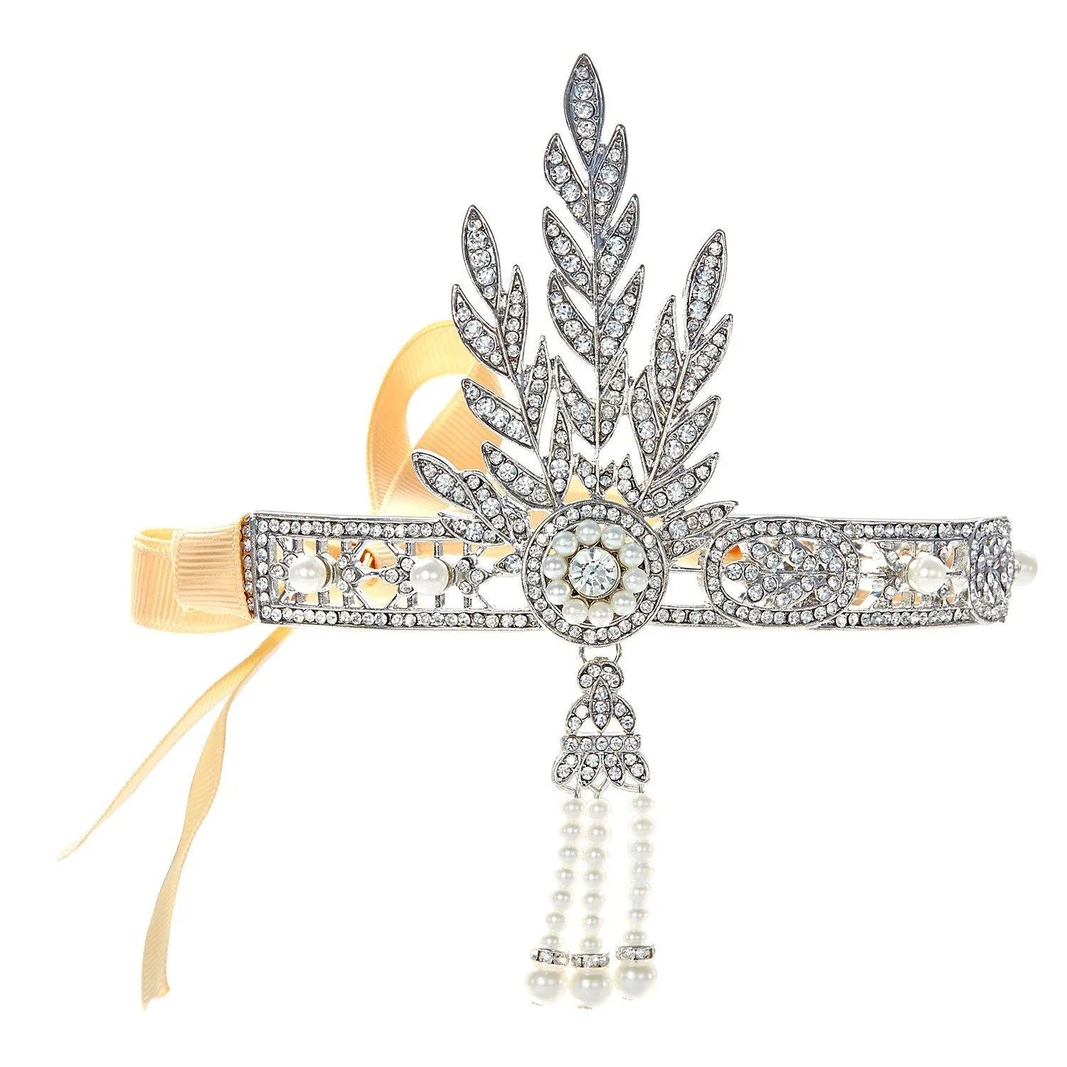 Art 1920's Flapper Great Gatsby Inspired Leaf Medallion Pearls Headpiece|JaosWish