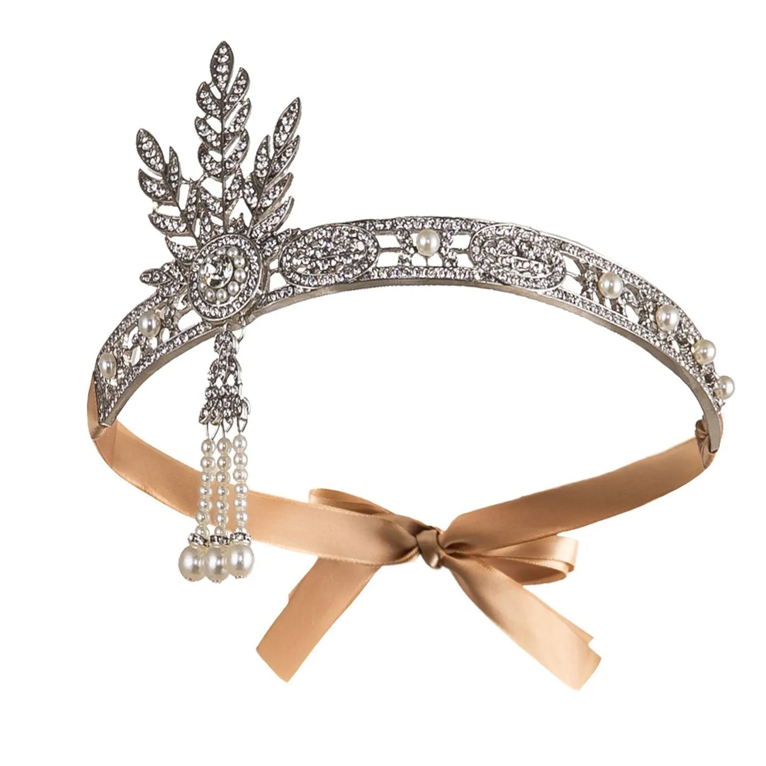 Art 1920's Flapper Great Gatsby Inspired Leaf Medallion Pearls Headpiece|JaosWish