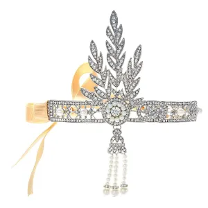 Art 1920's Flapper Great Gatsby Inspired Leaf Medallion Pearls Headpiece|JaosWish