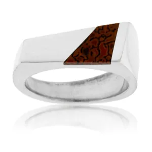 Asymmetric Style Simple Inlay Ring in Sterling Silver