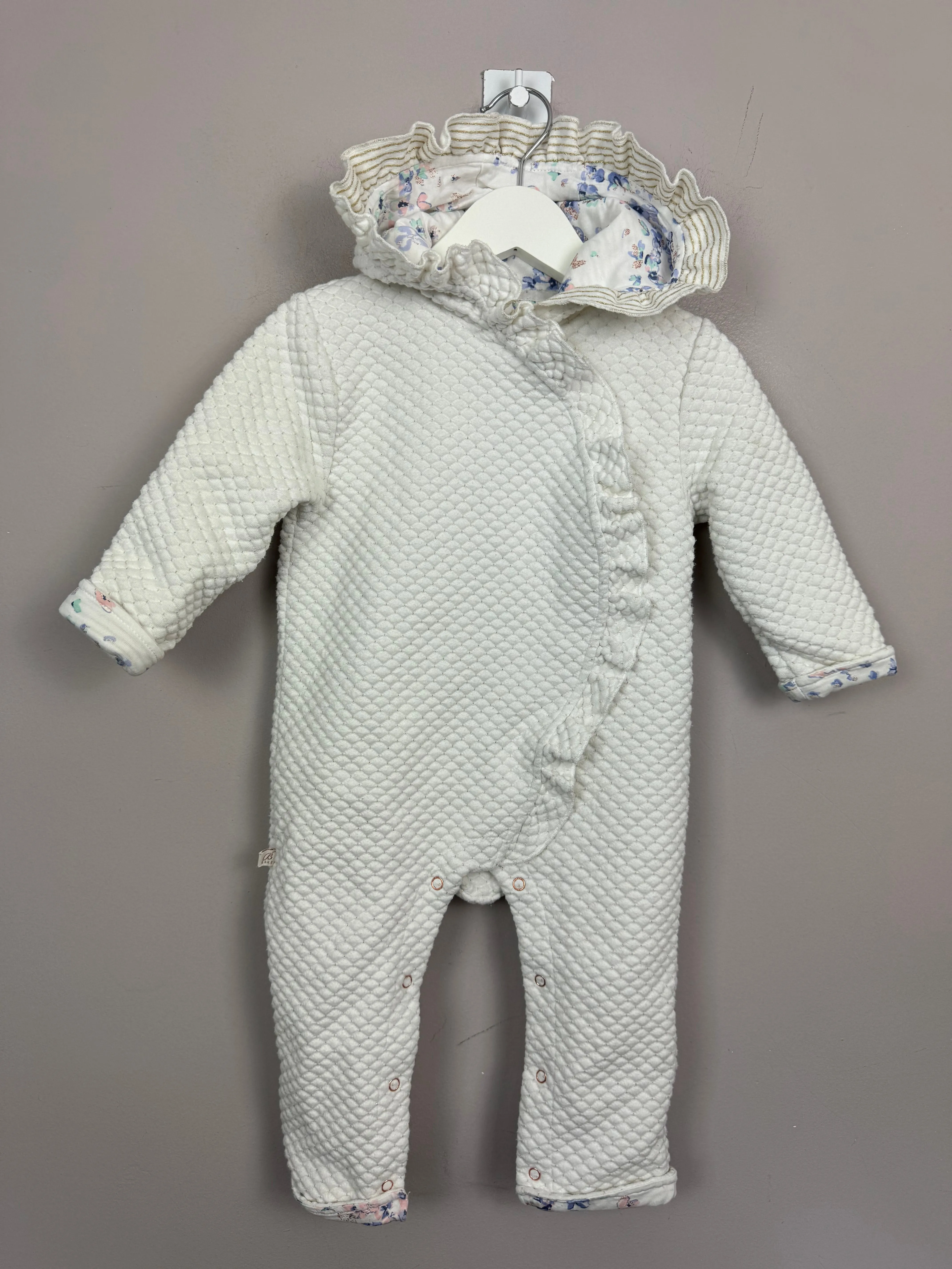 Baker White Quilted Snuggle suit 9-12m