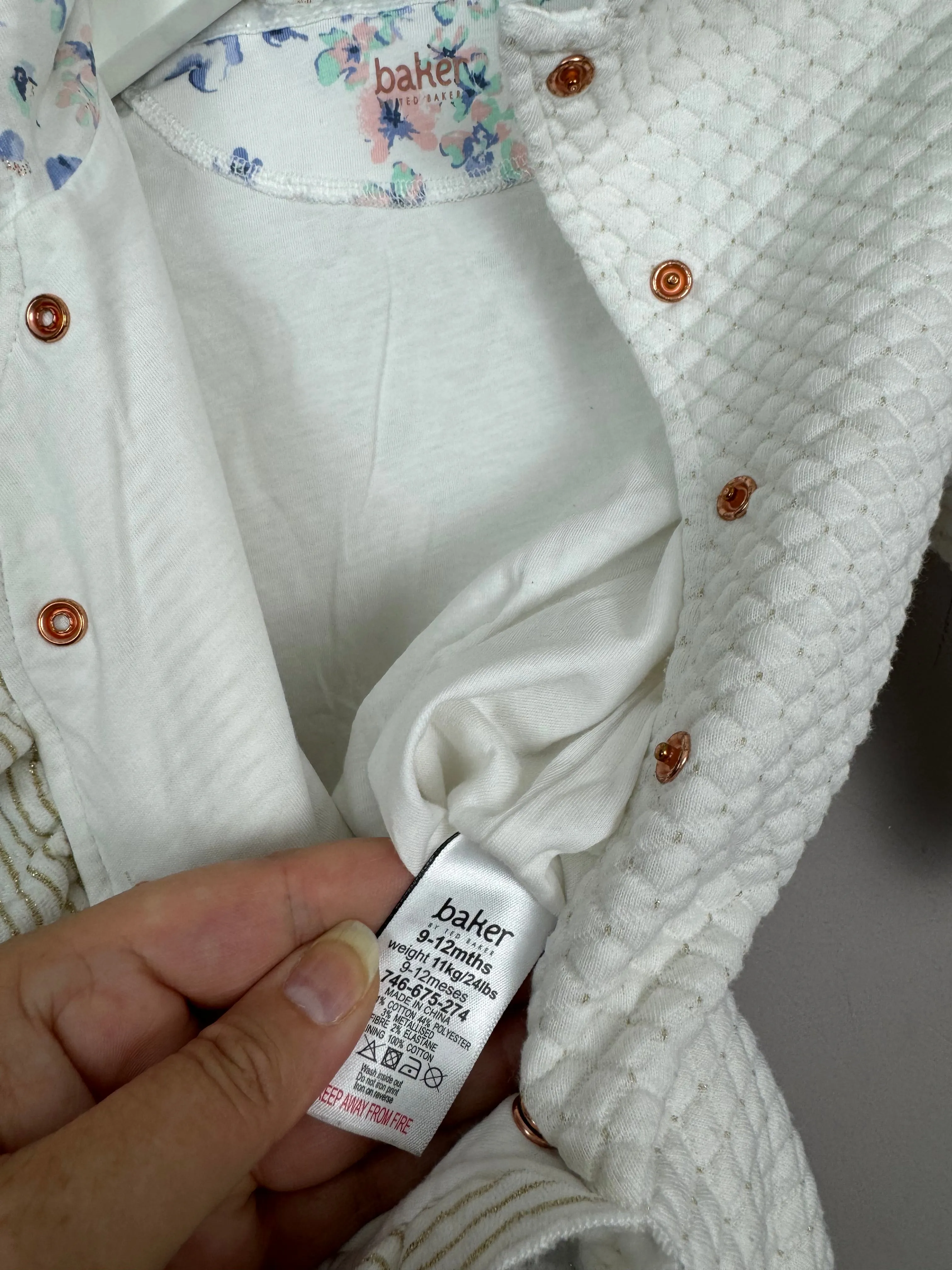 Baker White Quilted Snuggle suit 9-12m