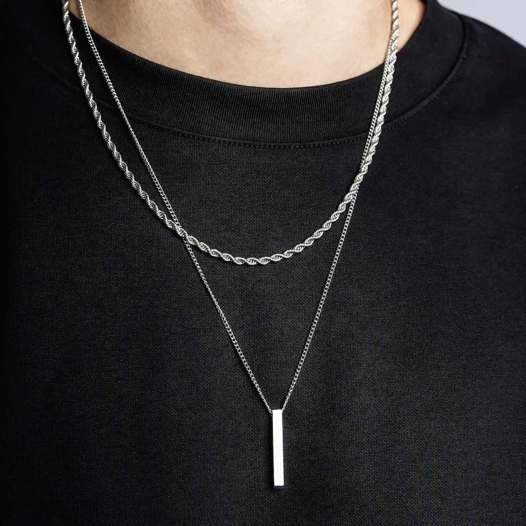 Bar & Rope Necklace Set Silver - 2 Pack