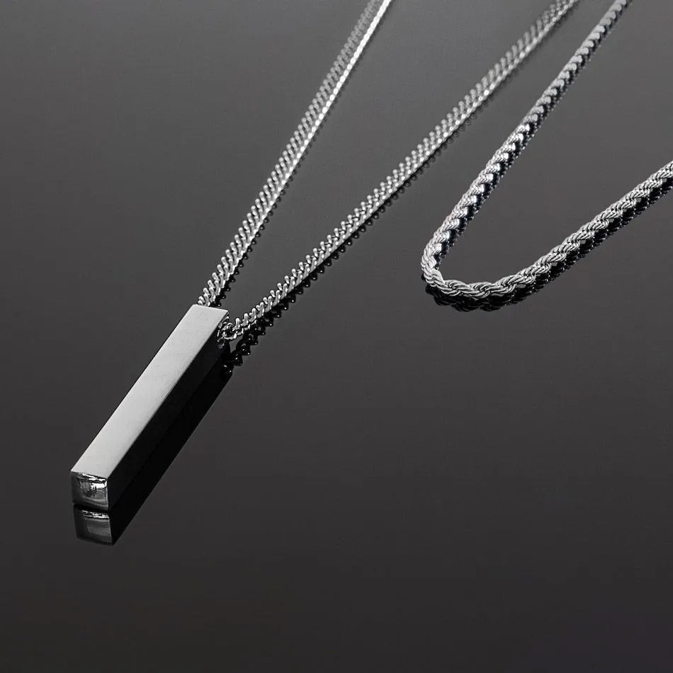 Bar & Rope Necklace Set Silver - 2 Pack