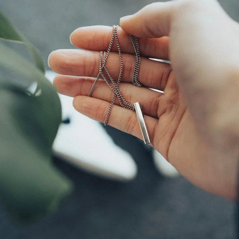Bar & Rope Necklace Set Silver - 2 Pack