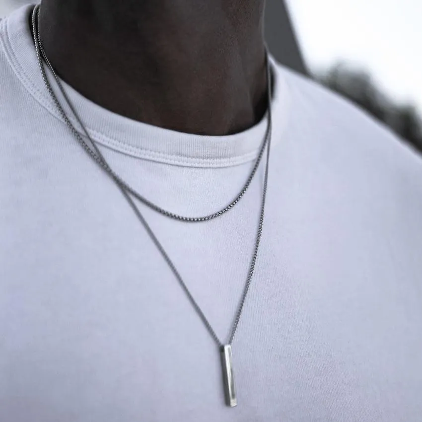 Bar Necklace Set (Silver) - 2 Pack