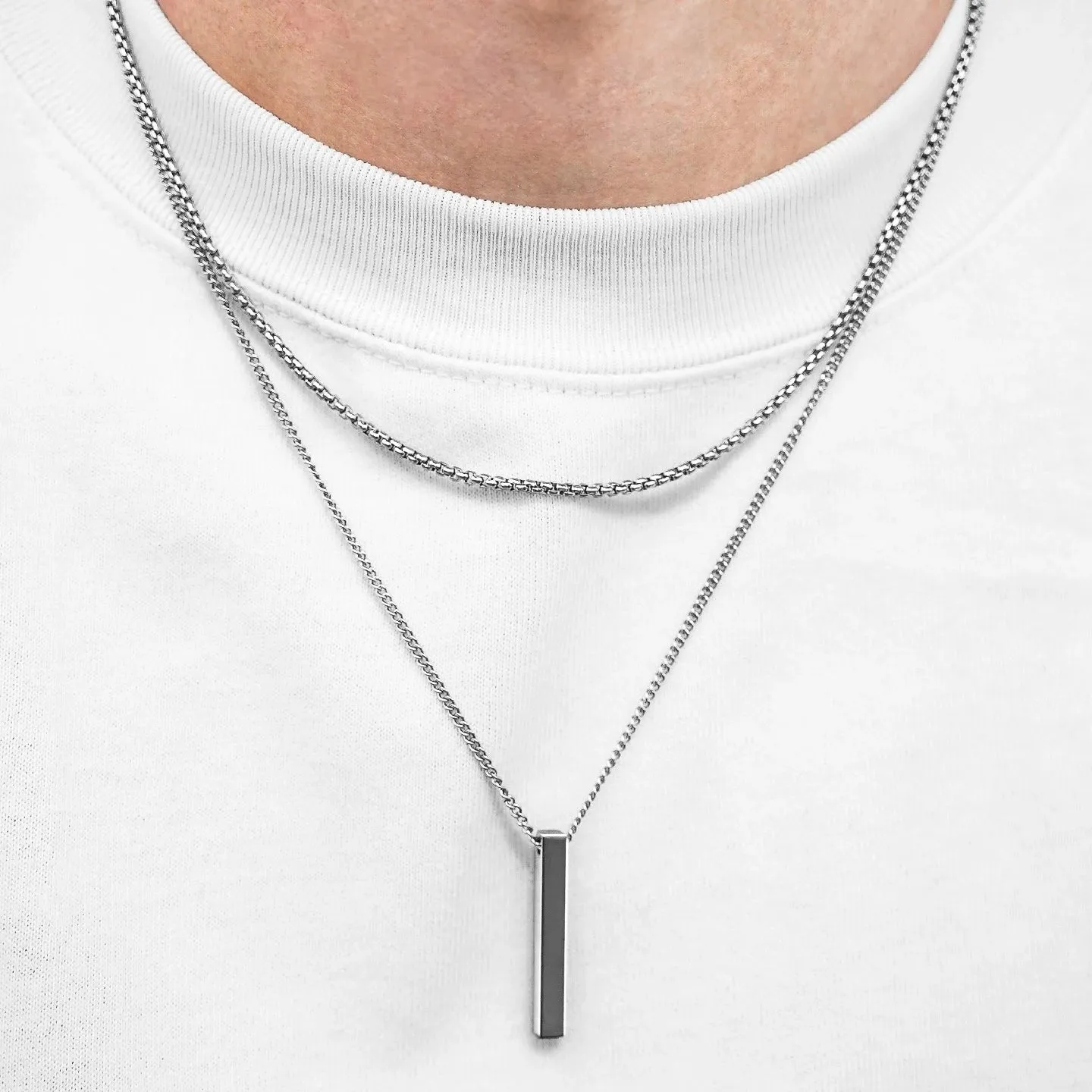 Bar Necklace Set (Silver) - 2 Pack