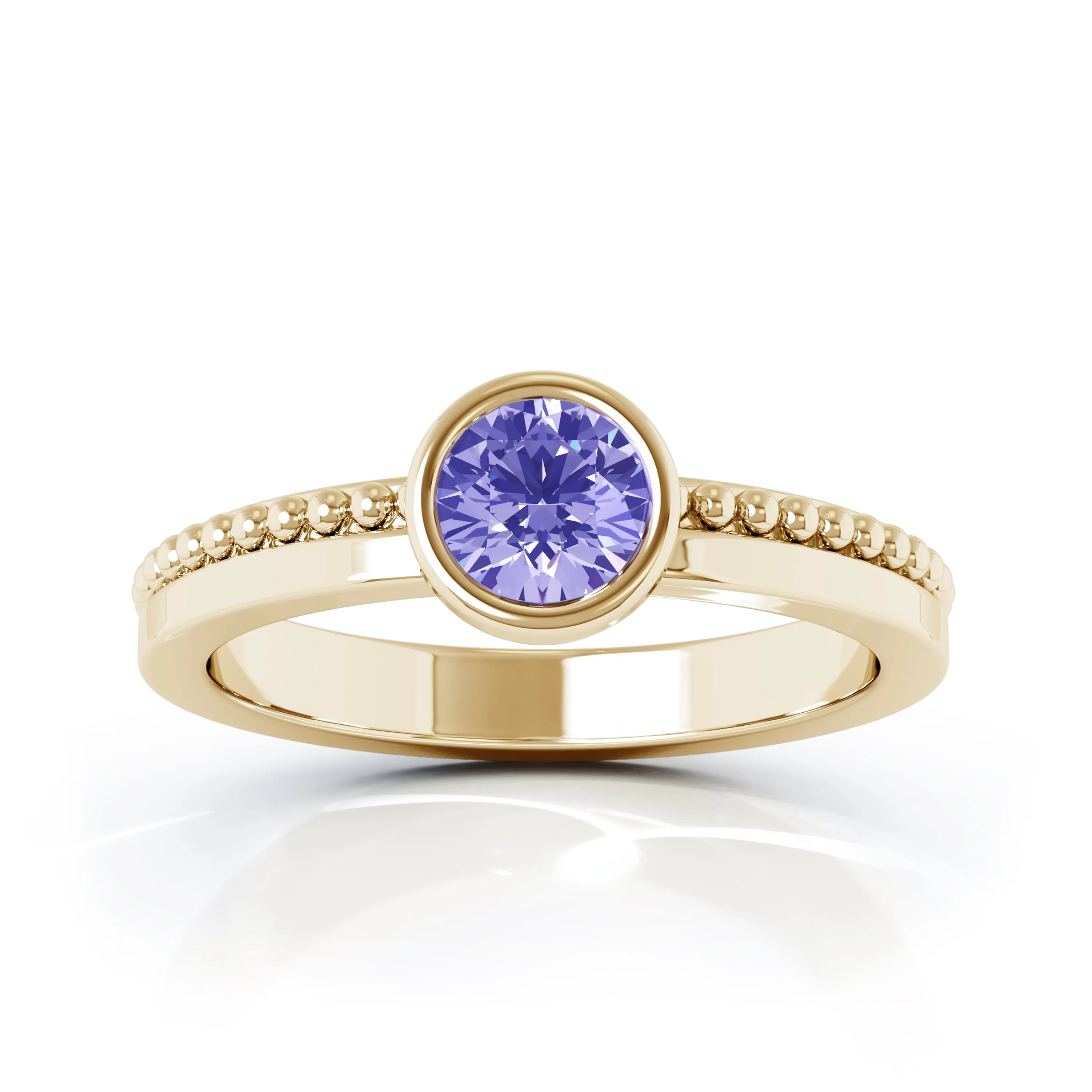 Bezel 5MM Tanzanite Bead Style Ring in 14K Gold