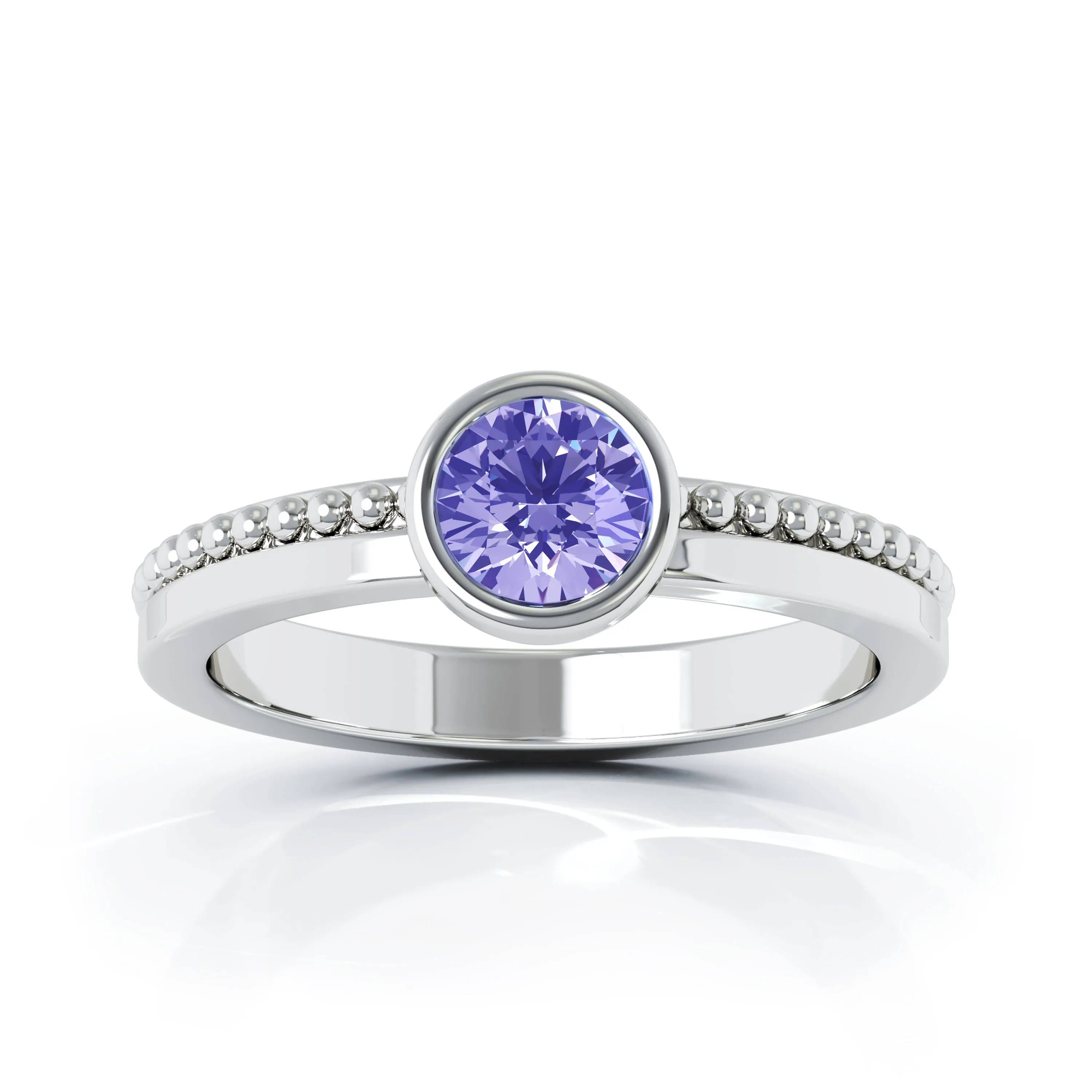 Bezel 5MM Tanzanite Bead Style Ring in 14K Gold