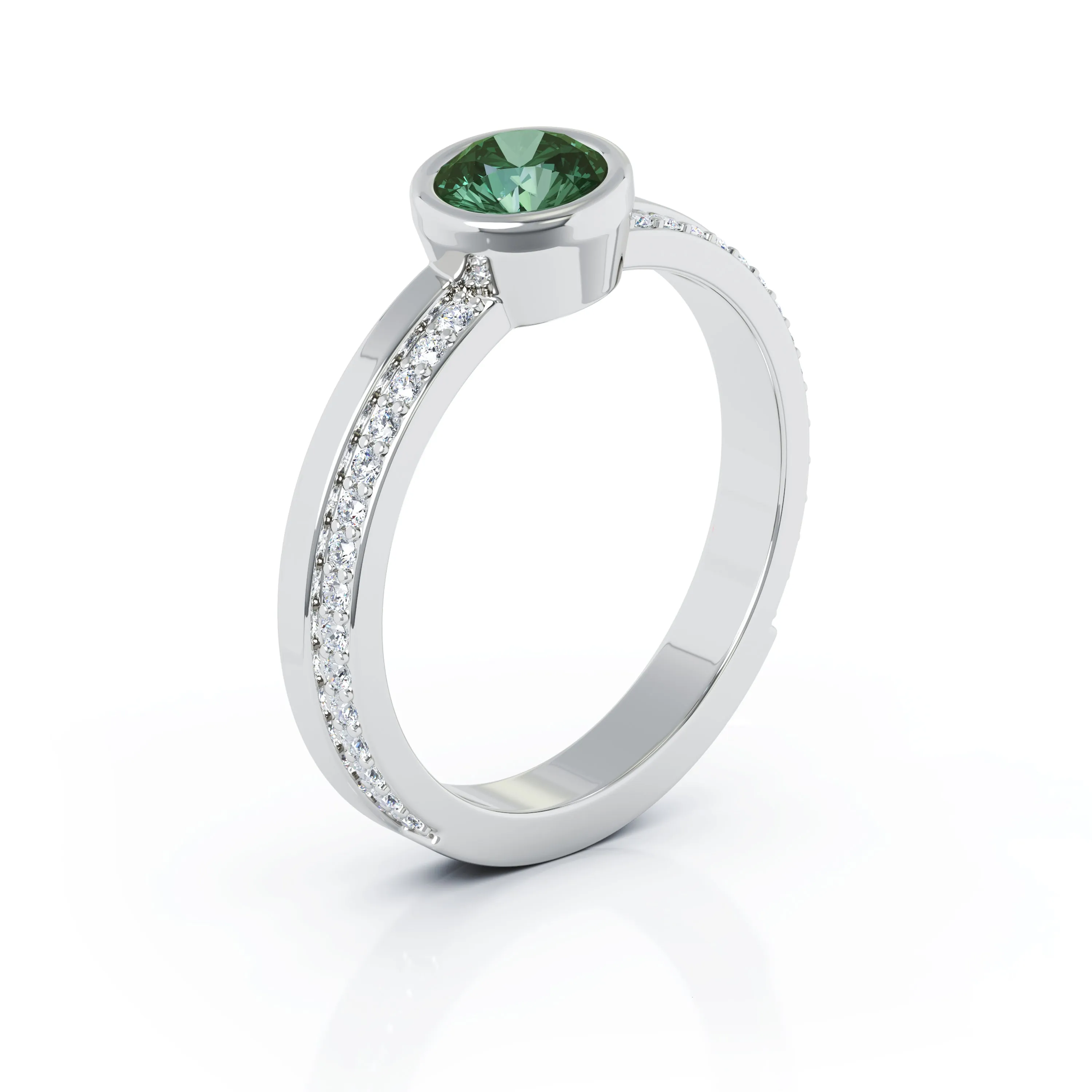 Bezel 5MM Tourmaline & 0.15Ct Diamond Ring in 14K Gold