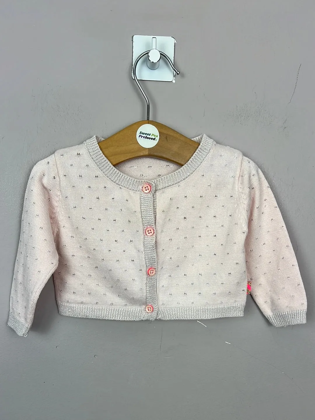 Billieblush pale pink/ silver fine knit cardigan 3m