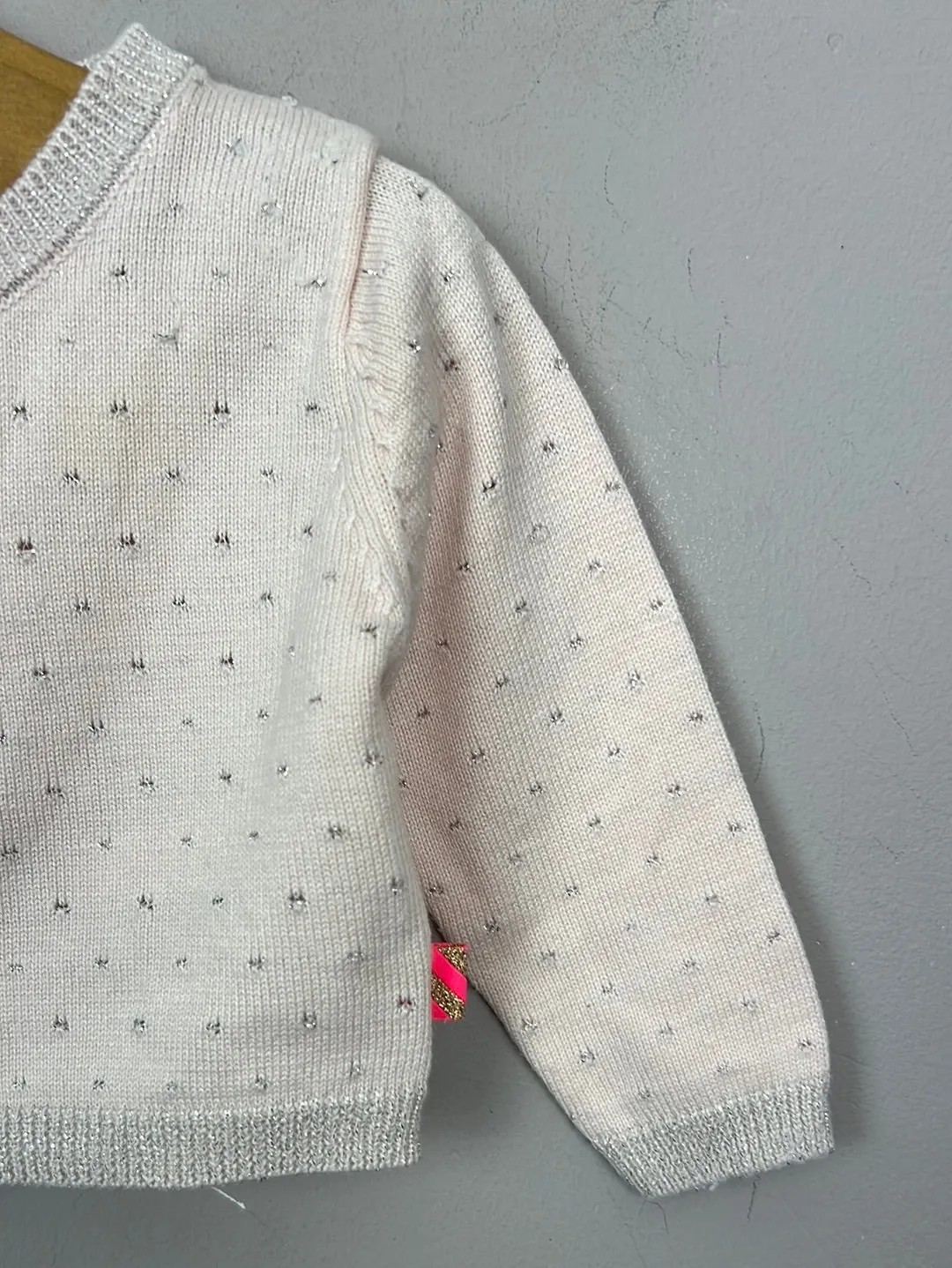 Billieblush pale pink/ silver fine knit cardigan 3m