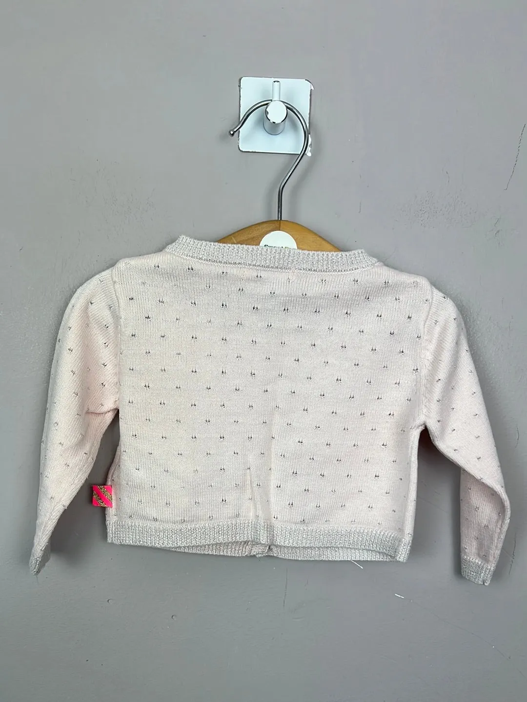 Billieblush pale pink/ silver fine knit cardigan 3m