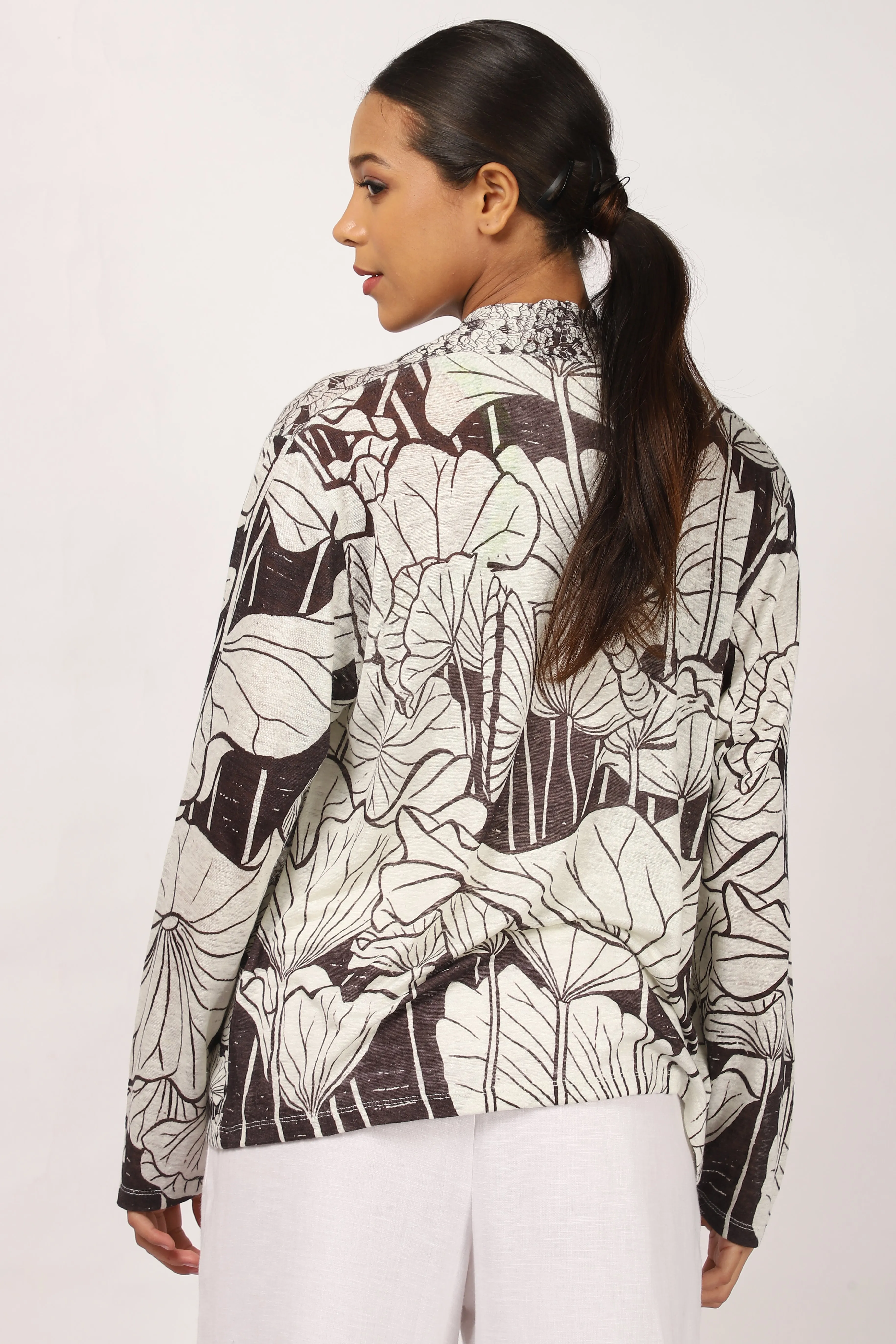 Black & White Floral Linen Cardigan