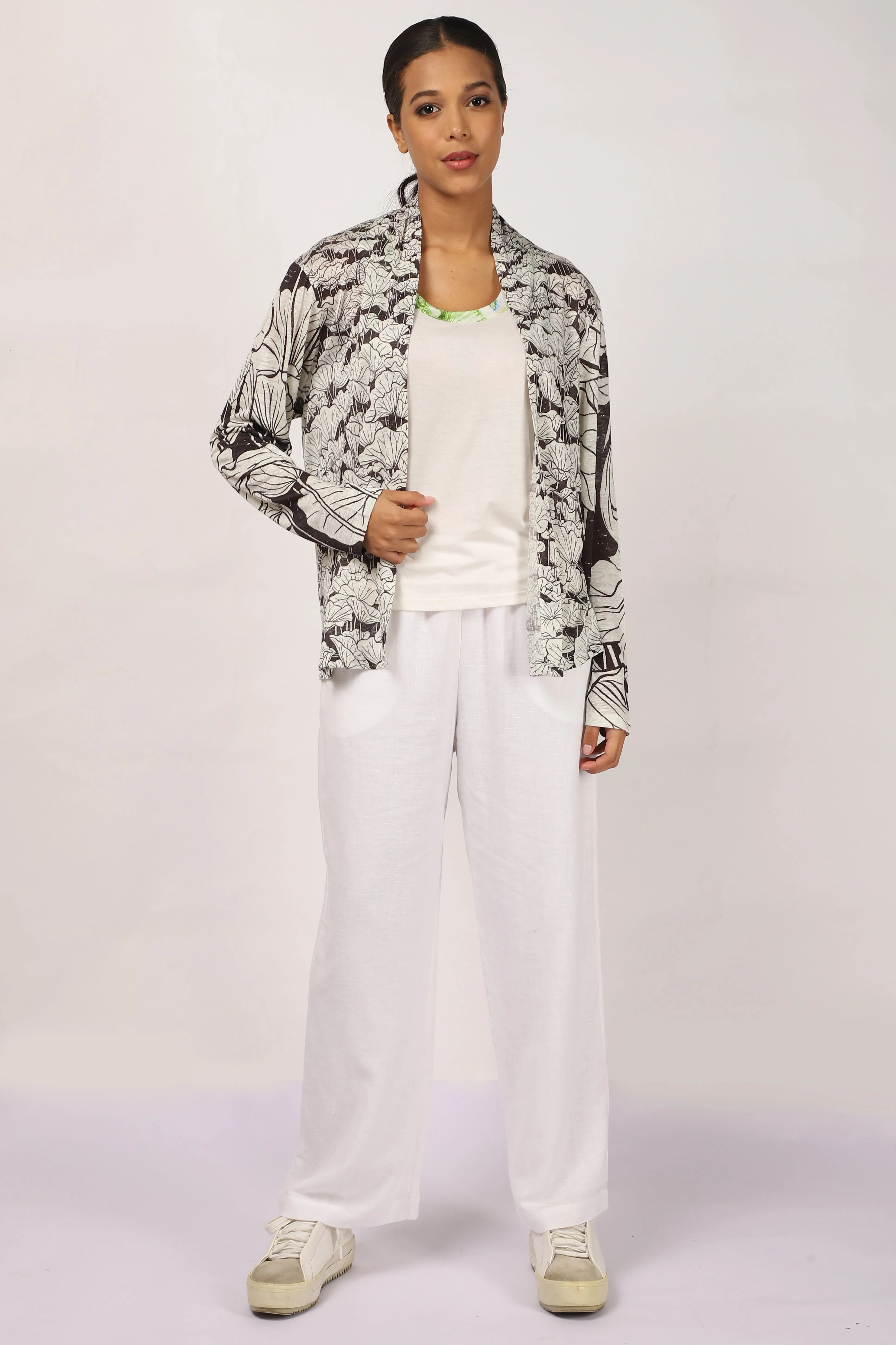 Black & White Floral Linen Cardigan