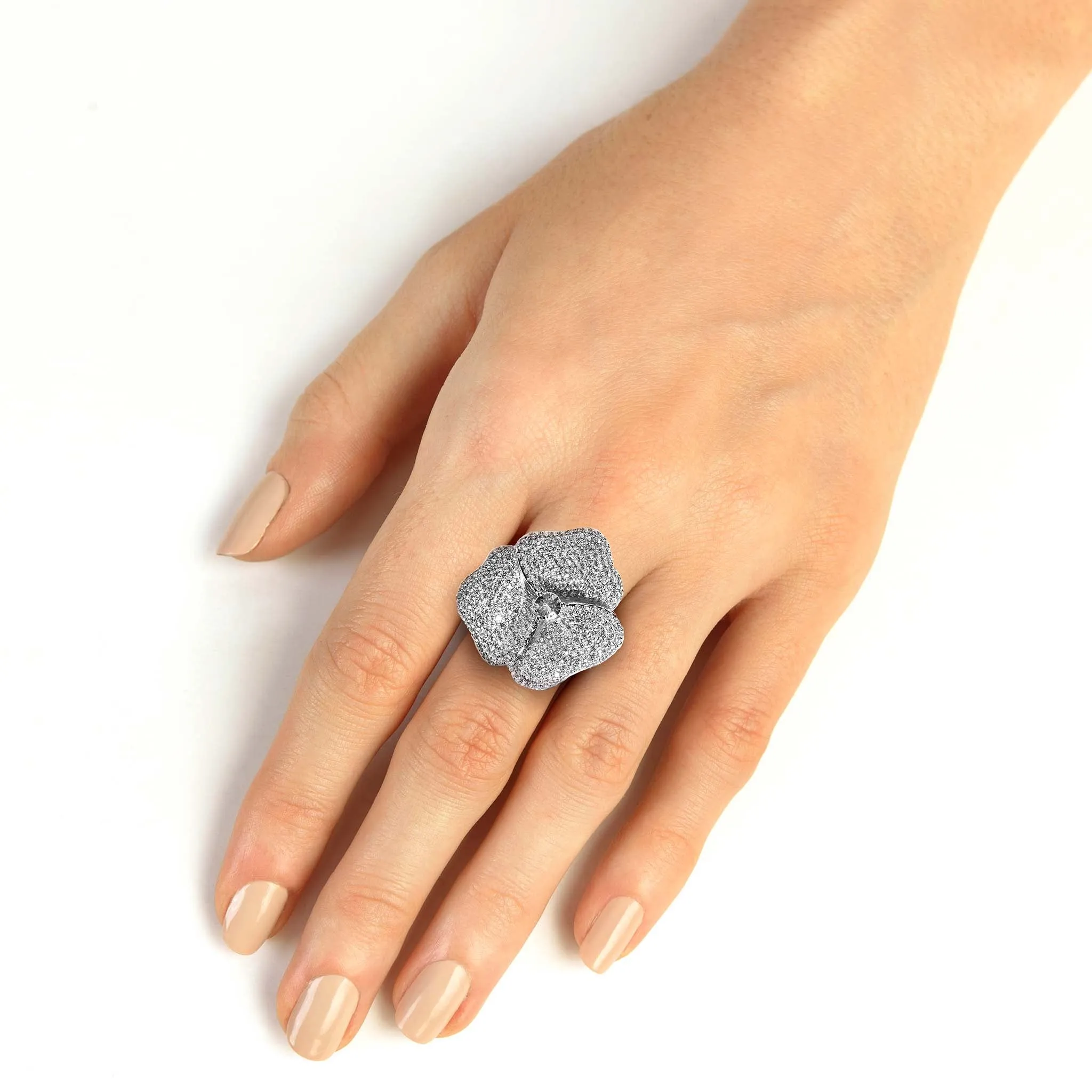 Bloom Large Flower White Diamond Ring