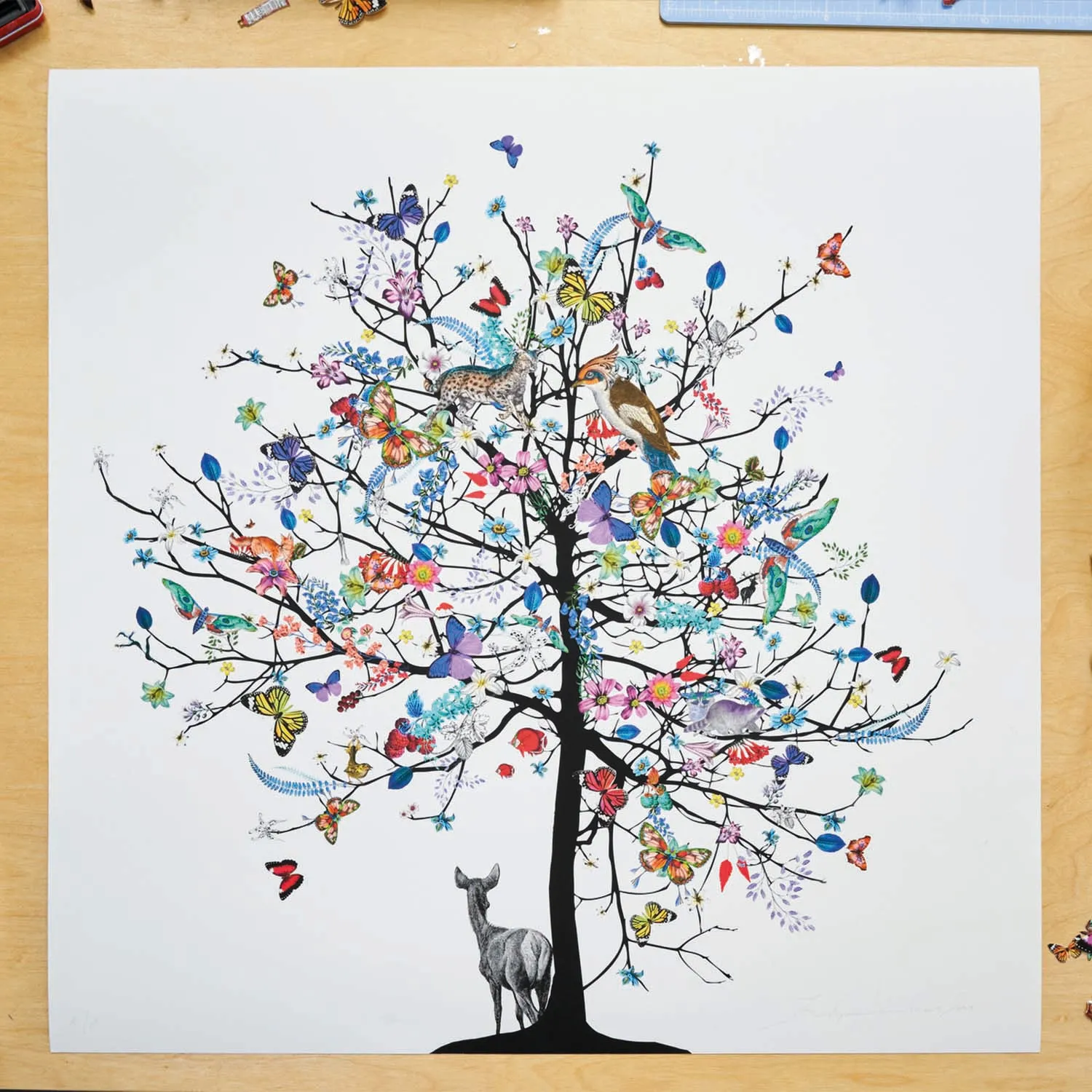 Blár Stag Tree - Art Print