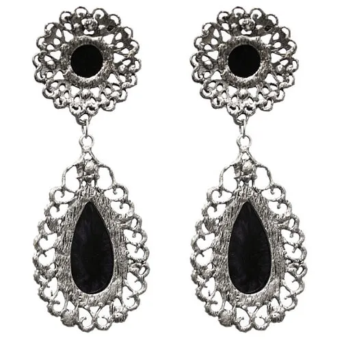 Blue Silver Faceted Teardrop Rhinestone Earrings
