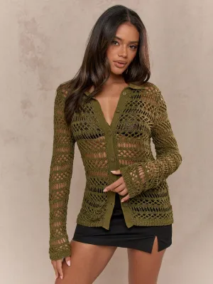 Blusa de botones tejida a ganchillo para invierno