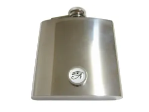 Bordered Circular Eye of Horus 6 Oz. Stainless Steel Flask