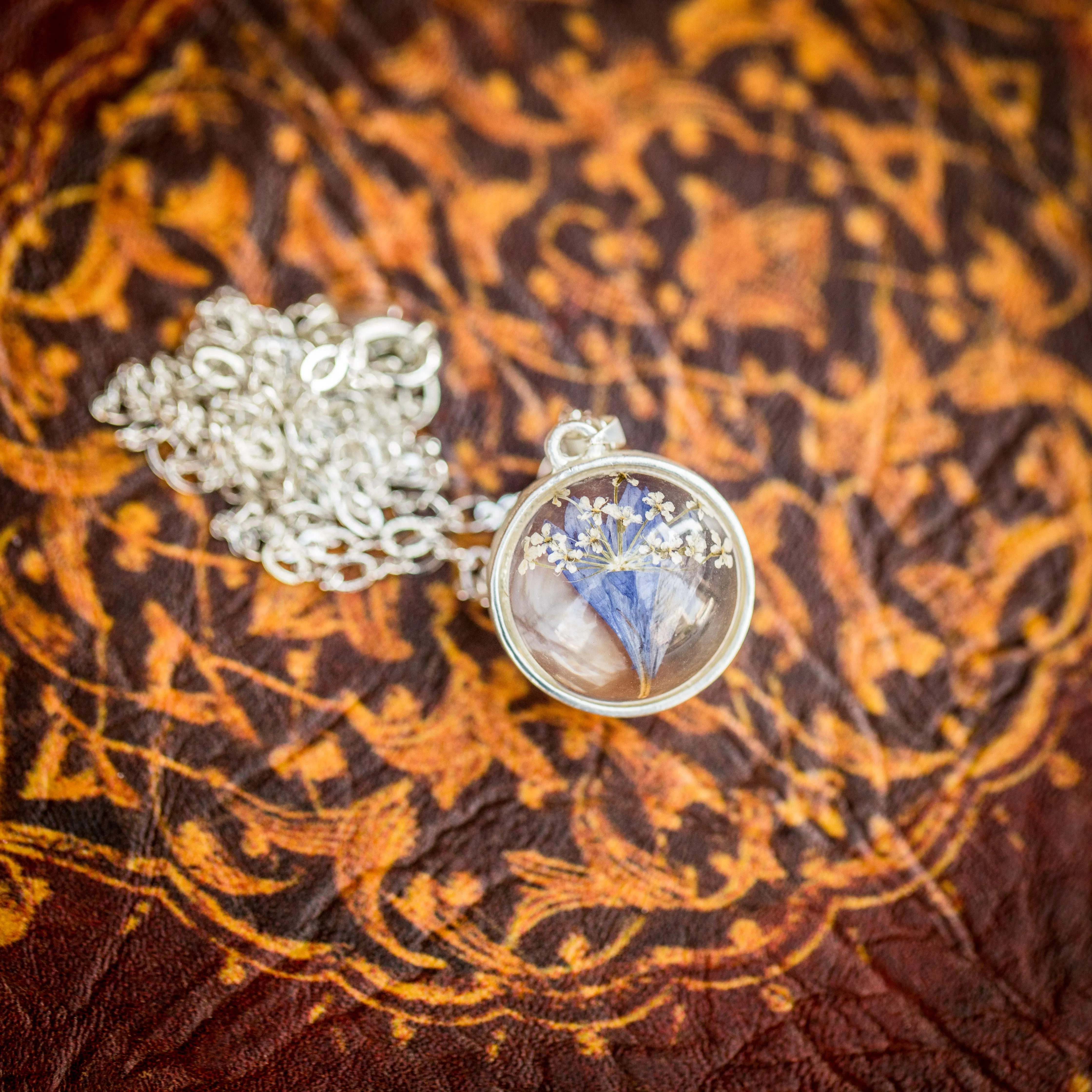 Bouquet of Dried Flowers in Glass Ball Necklace