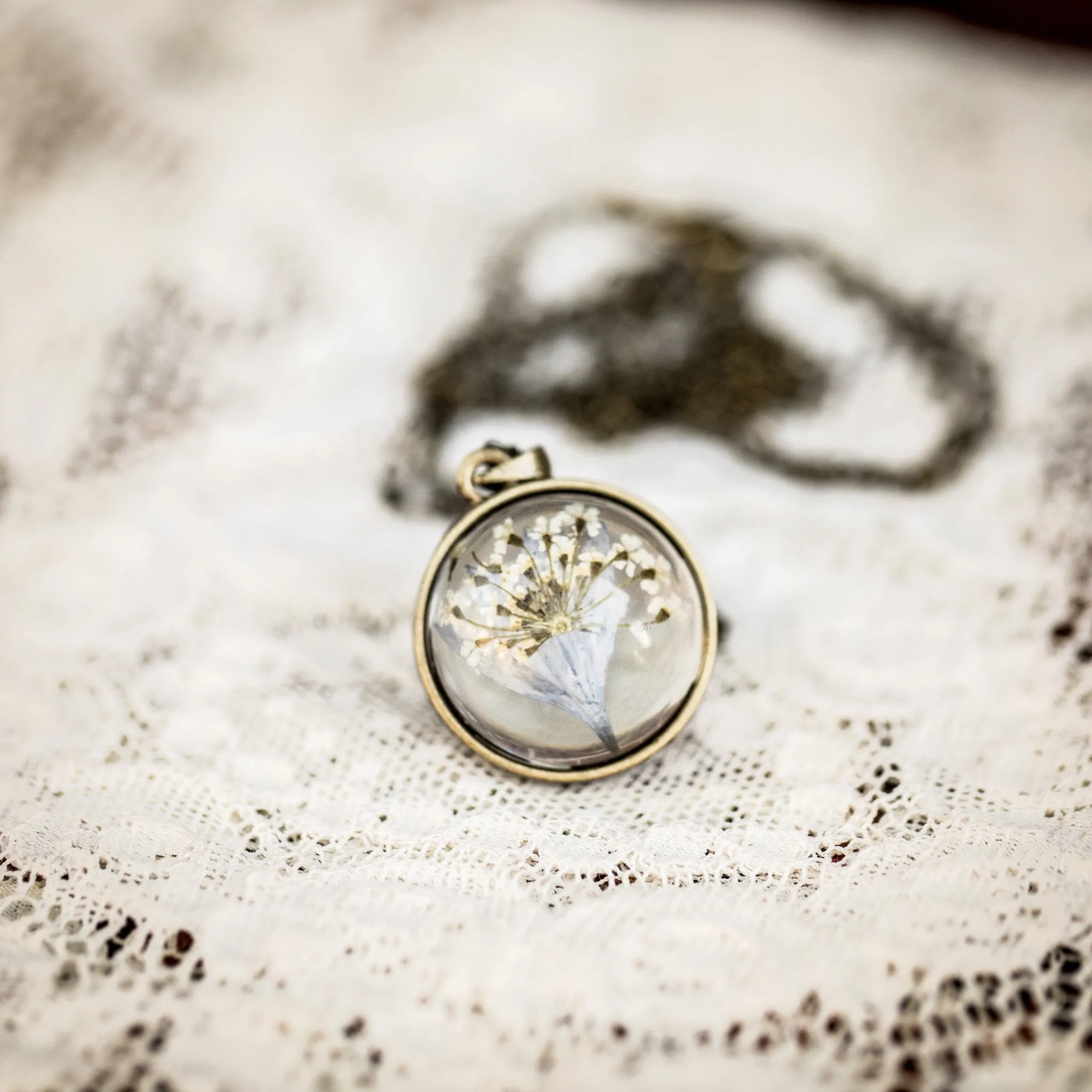 Bouquet of Dried Flowers in Glass Ball Necklace
