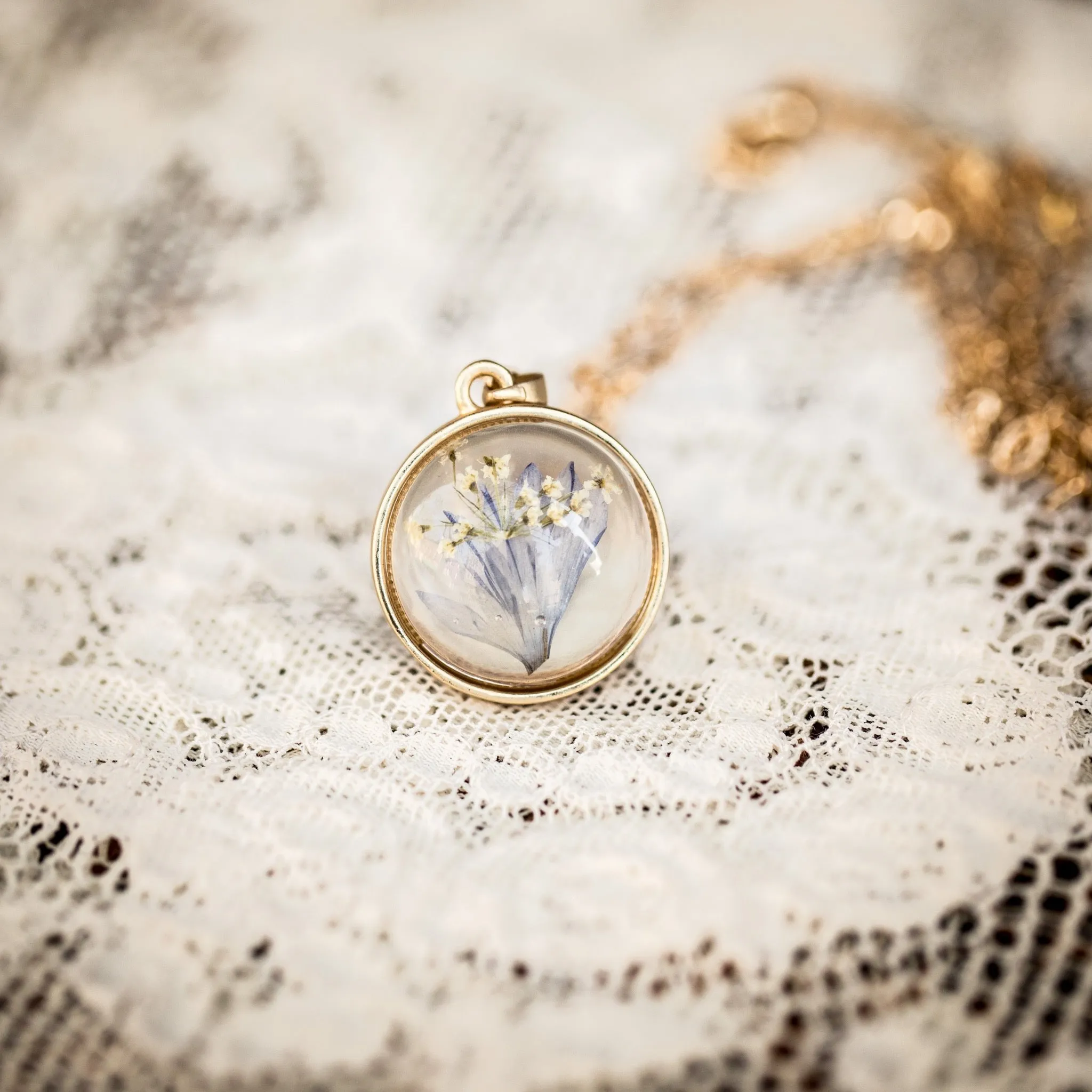 Bouquet of Dried Flowers in Glass Ball Necklace