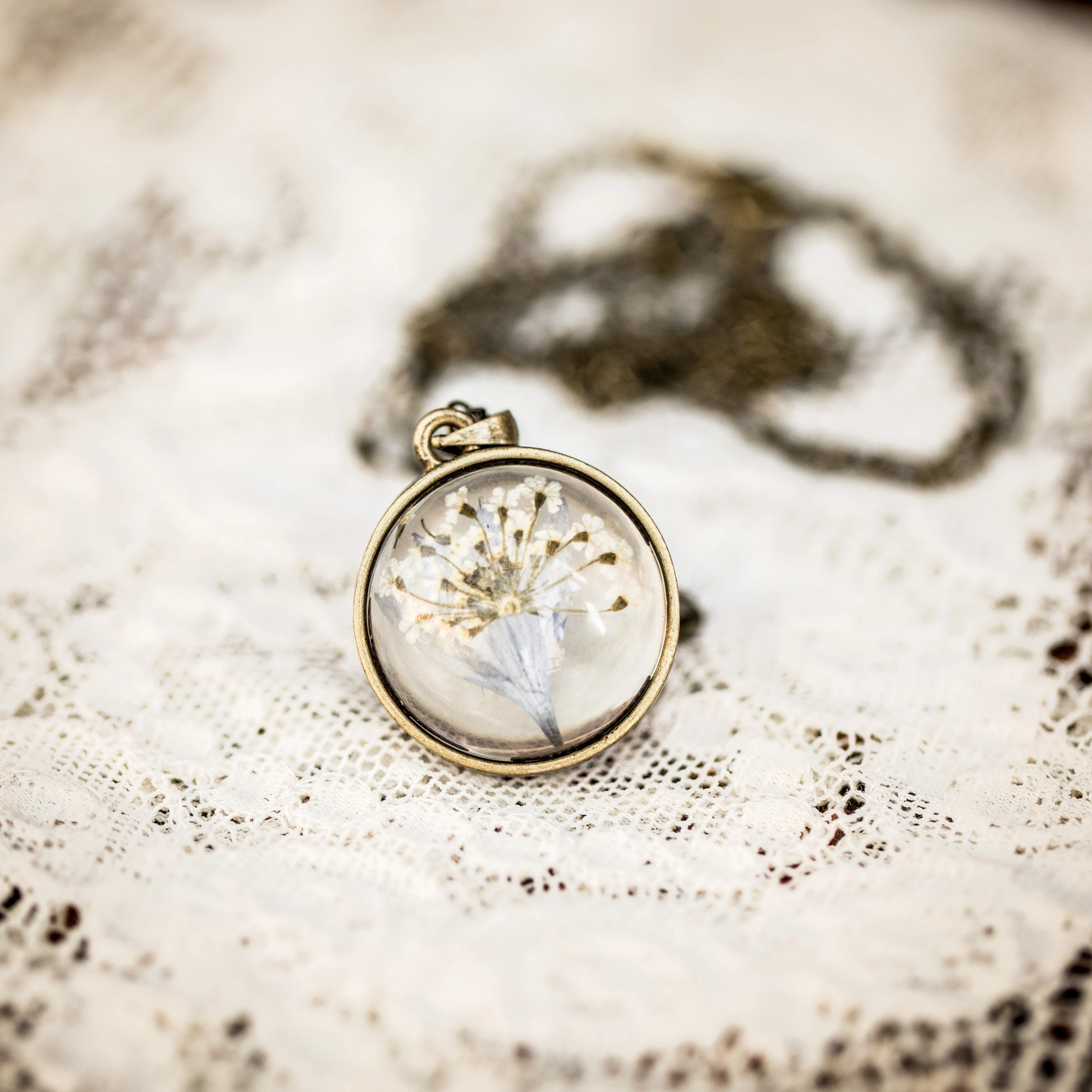 Bouquet of Dried Flowers in Glass Ball Necklace