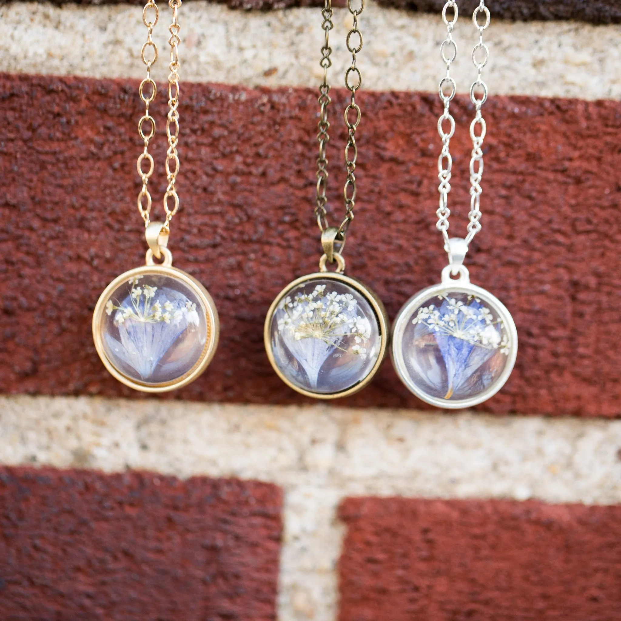 Bouquet of Dried Flowers in Glass Ball Necklace