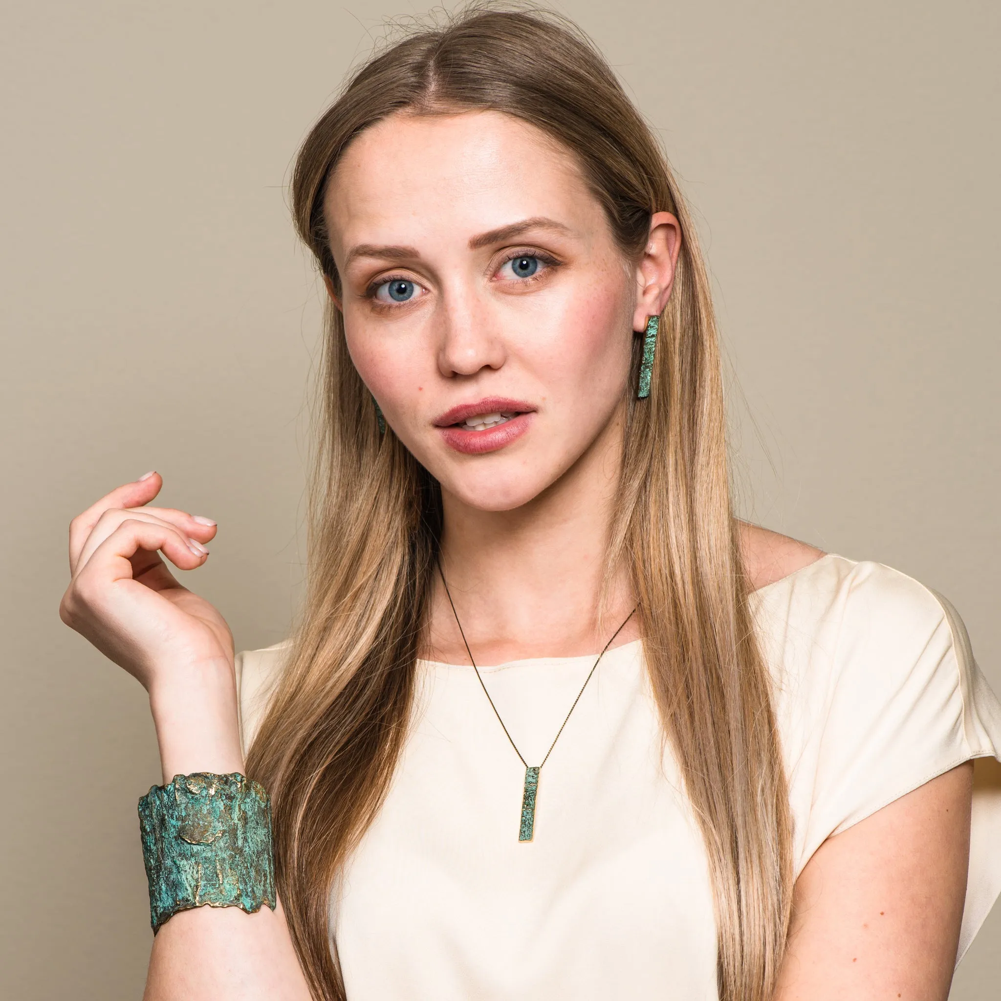 Brass with Patina Wide Moss Earrings