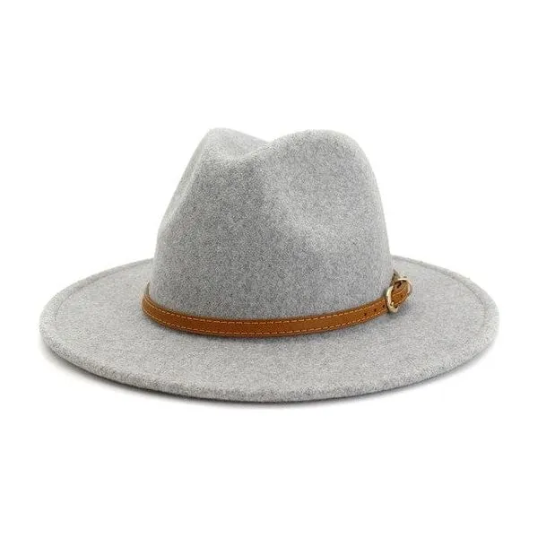 Brown simple leather belt panama hat