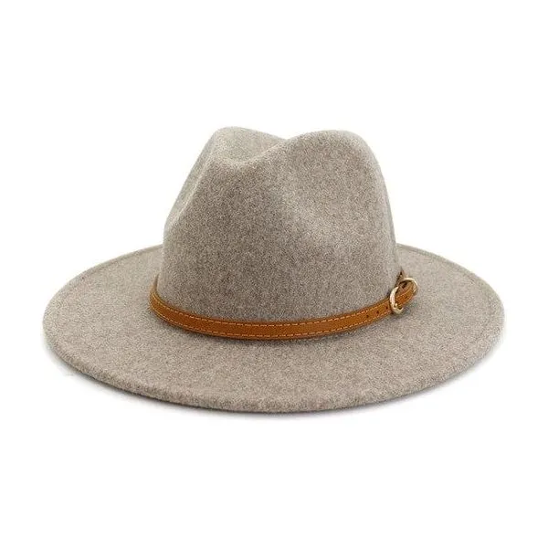 Brown simple leather belt panama hat