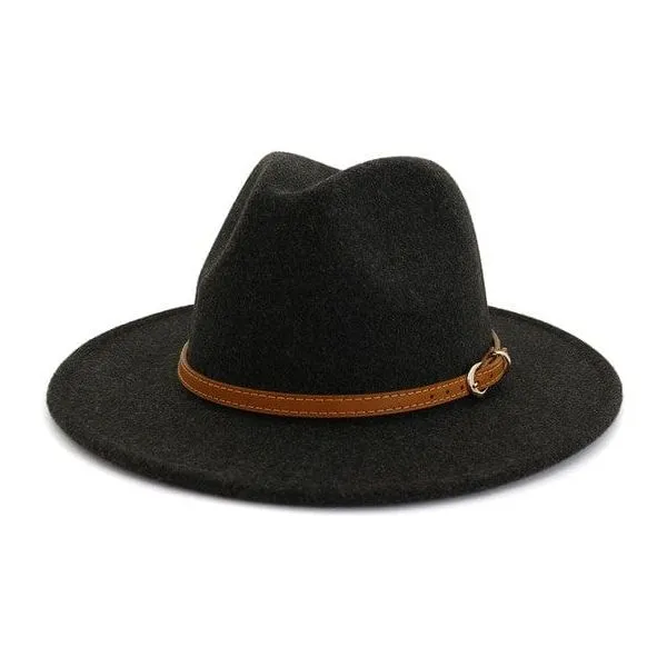 Brown simple leather belt panama hat