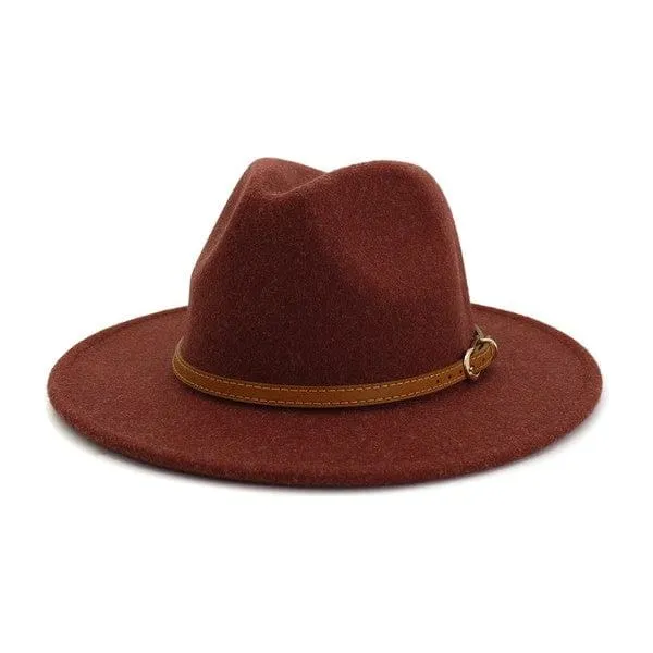 Brown simple leather belt panama hat