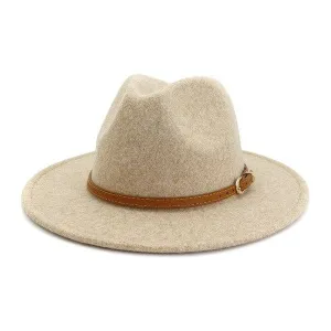 Brown simple leather belt panama hat