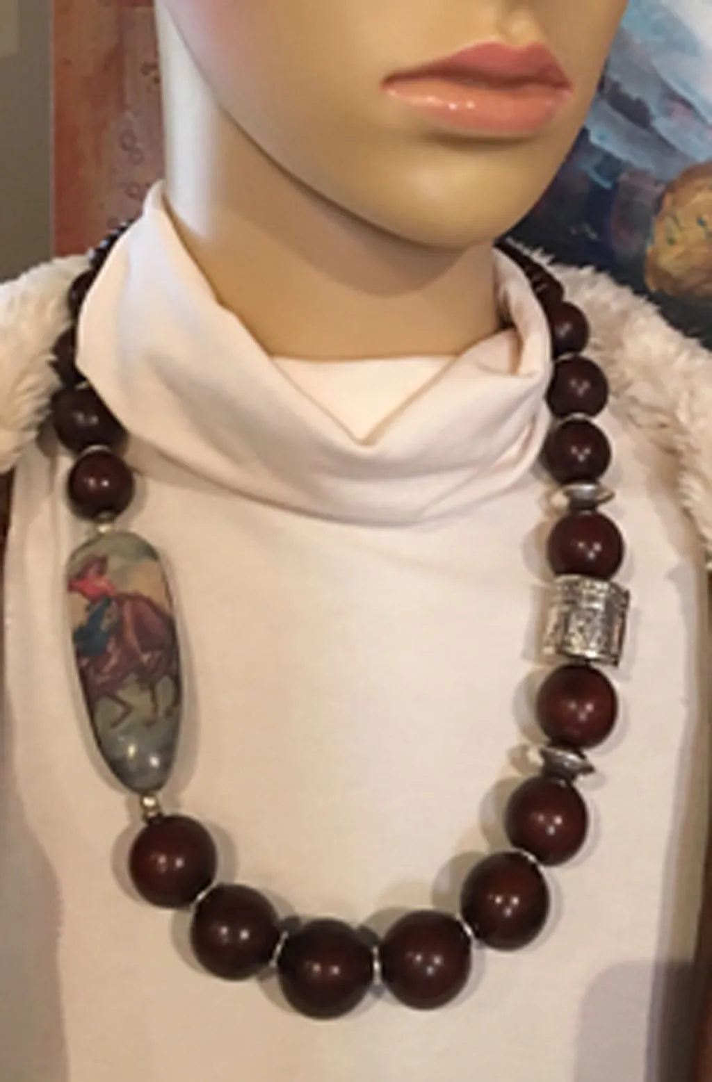 Brown Tagua with Silver Statement Necklace