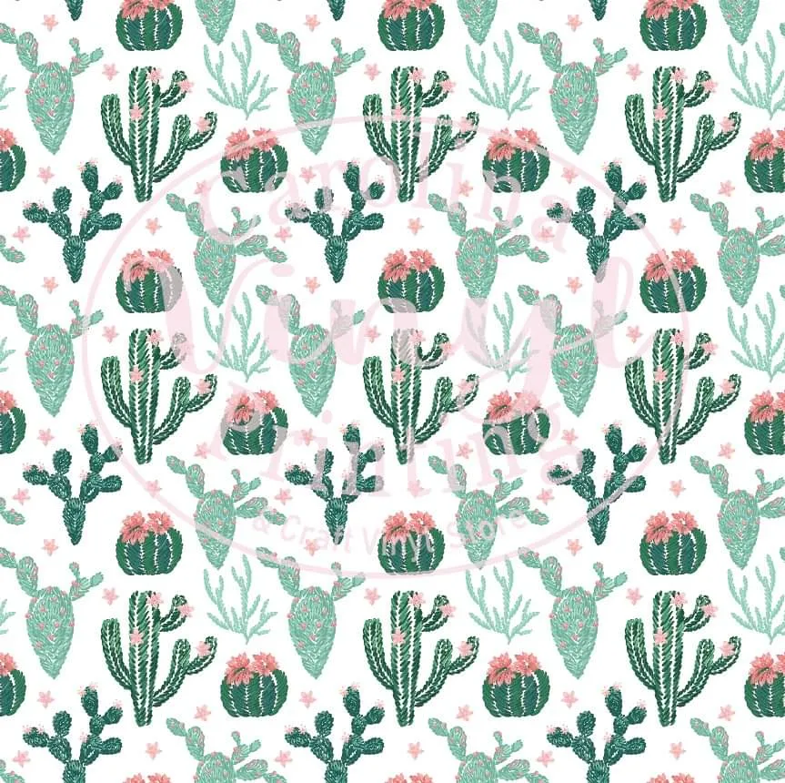 Cactus on White Printed Vinyl