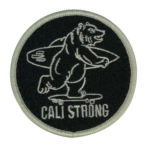 CALI Strong Bear Black Silver Round Hook-and-Loop Morale Patch