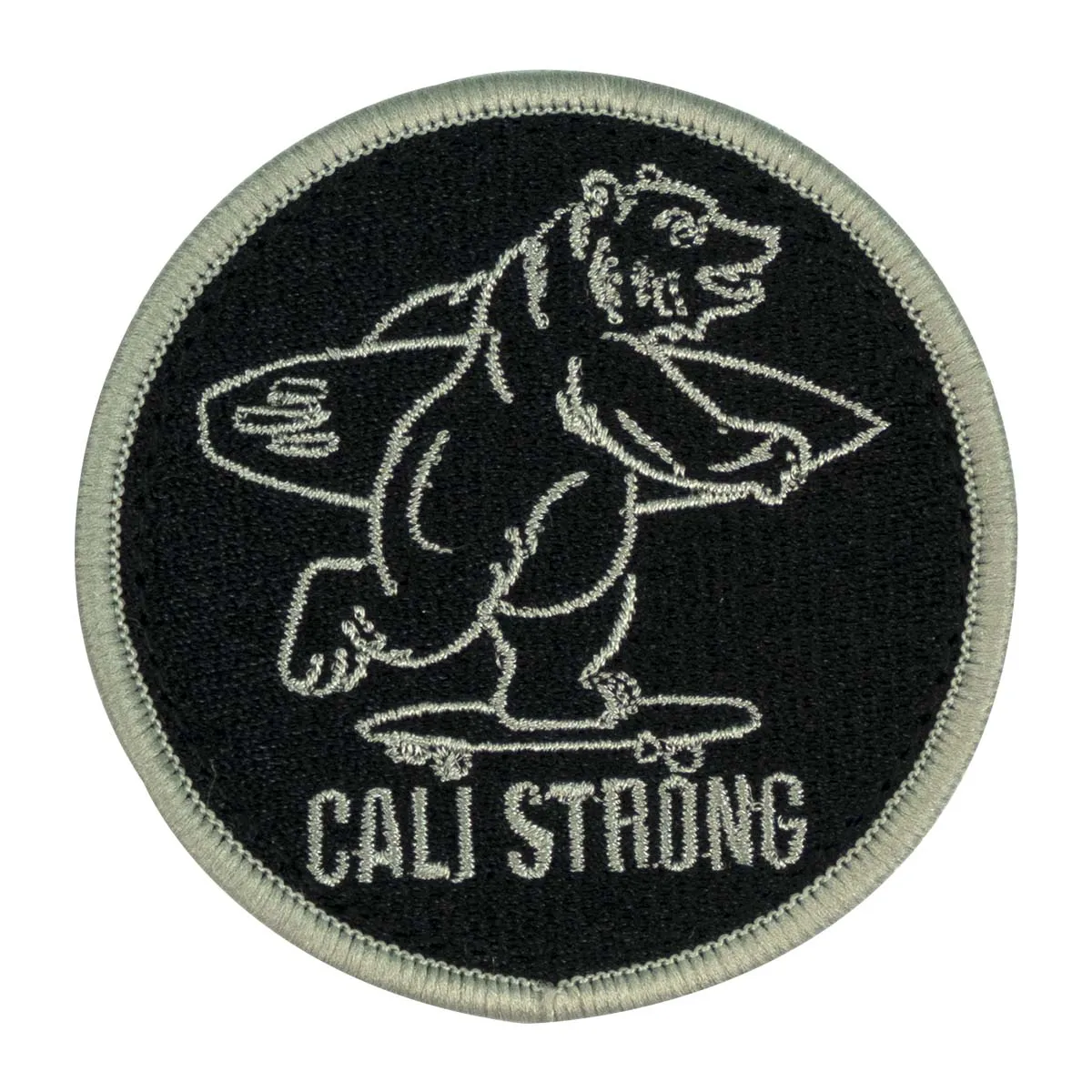 CALI Strong Bear Black Silver Round Hook-and-Loop Morale Patch