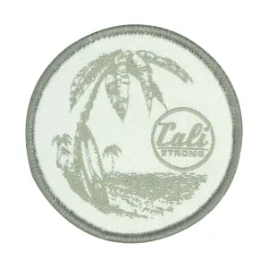 CALI Strong Palm Tree Surf Board Silver White Round Hook-and-Loop Morale Patch
