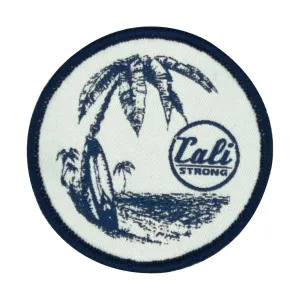 CALI Strong Palm Tree Surf Board White Blue Round Hook-and-Loop Morale Patch